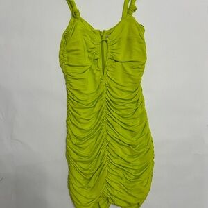 Zara Lime Green Ruched mini dress